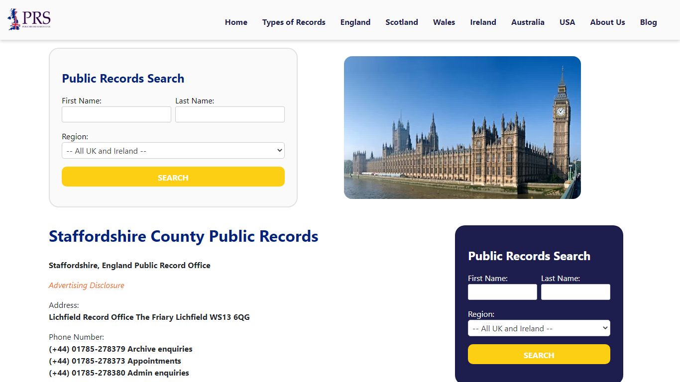 Staffordshire County Public Records Resources and Information