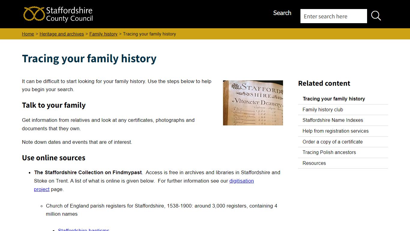 Tracing your family history - Staffordshire County Council