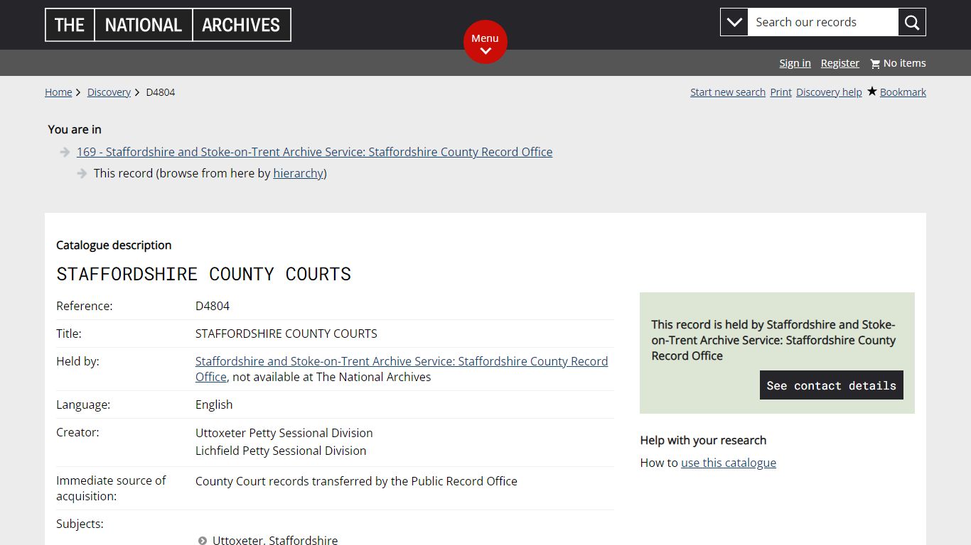 STAFFORDSHIRE COUNTY COURTS | The National Archives